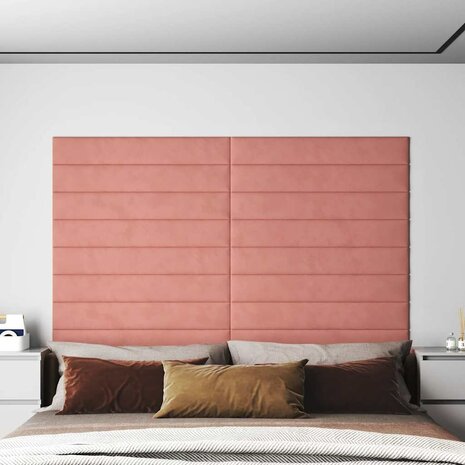 Wandpanelen 12 st 1,62 m² 90x15 cm fluweel roze 1