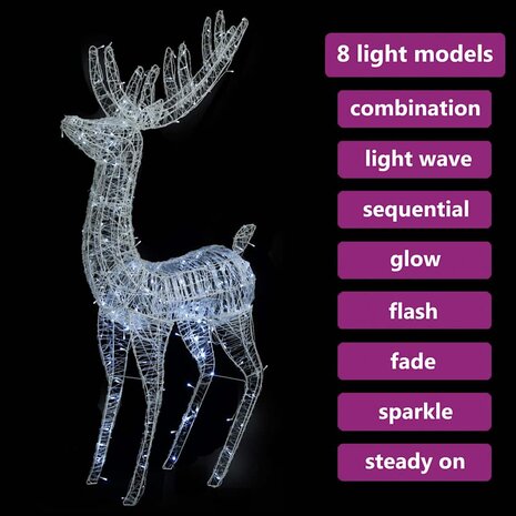 Kerstdecoratie rendier 250 LED&apos;s koudwit 180 cm acryl 4