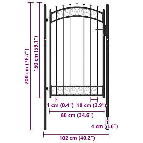Poort met speerpunten 100x150 cm staal zwart 5