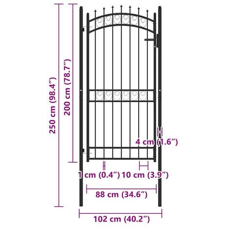 Poort met speerpunten 100x200 cm staal zwart 5