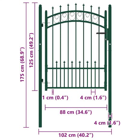 Poort met speerpunten 100x125 cm staal groen 5