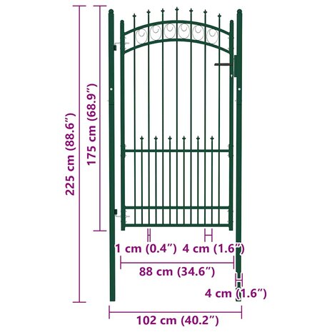 Poort met speerpunten 100x175 cm staal groen 5