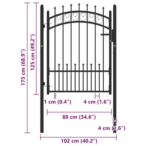 Poort met speerpunten 100x125 cm staal zwart 5