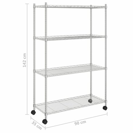 Opbergrek 4-laags met wielen 200 kg 90x35x142 cm chroomkleurig 7