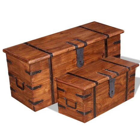 2-delige Opbergkistenset massief hout 1
