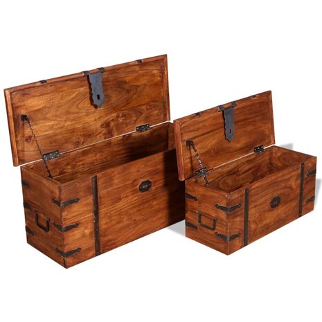 2-delige Opbergkistenset massief hout 7