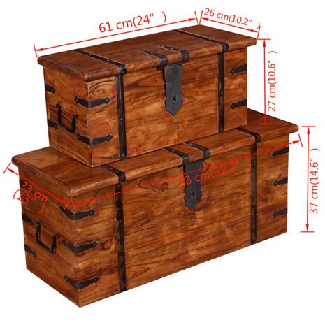 2-delige Opbergkistenset massief hout 8