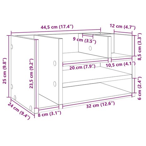Bureau organiser 44,5x24x25 cm bewerkt hout wit 9