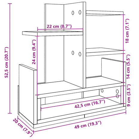 Bureau organiser 49x20x52,5 cm bewerkt hout wit 9