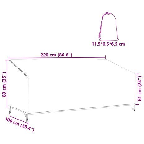 Tuinbankhoes Zwart 220 x 100 x 89 cm 210D oxford stof 8