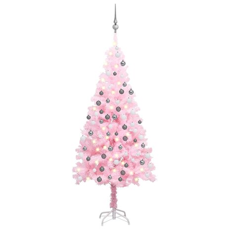 Kunstkerstboom met verlichting en kerstballen 120 cm PVC roze 1