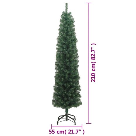 Kunstkerstboom met standaard smal 210 cm PVC groen 7