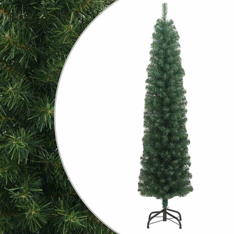 Kunstkerstboom met standaard smal 240 cm PVC groen 1