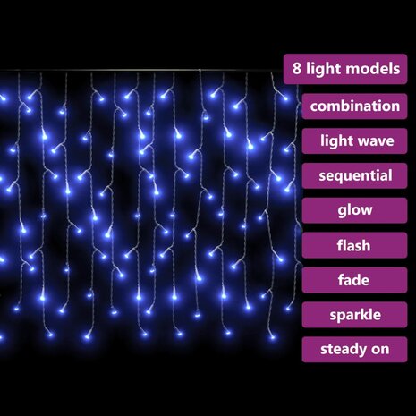 Lichtgordijn met 400 LED&apos;s en 8 functies 10 m blauw 6