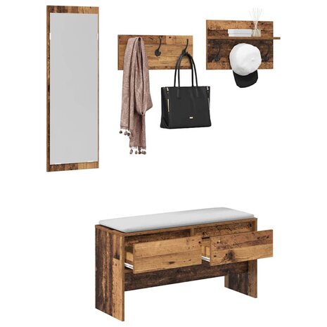 Halmeubelset met lade Oud hout 90 x 31 x 46,5 cm Bewerkt hout 3