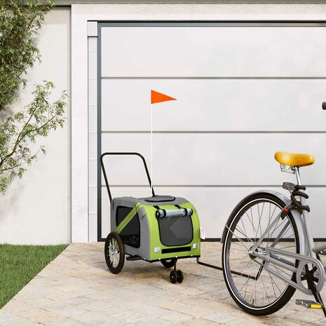 Fietskar voor huisdieren, groen en grijs Oxford-stof en ijzer 1