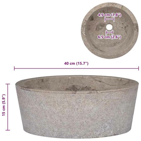 Gootsteen Ø40x15 cm marmer grijs 6