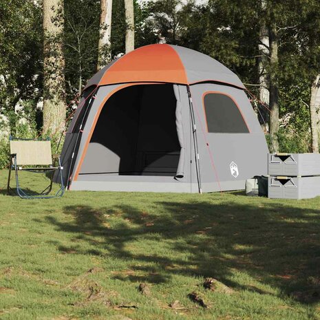 Familietent iglo 6-persoons waterdicht grijs en oranje 1