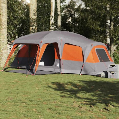Familietent met verandakoepel 9persoons waterdicht grijs oranje 1