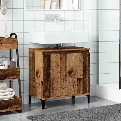 Wastafelkast 58x33x60 cm bewerkt hout oud houtkleurig 3