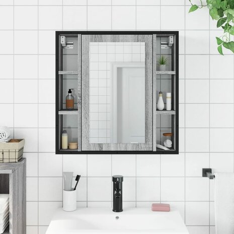 Badkamerspiegelkast 60x16x60 cm bewerkt hout grijs sonoma eiken 3
