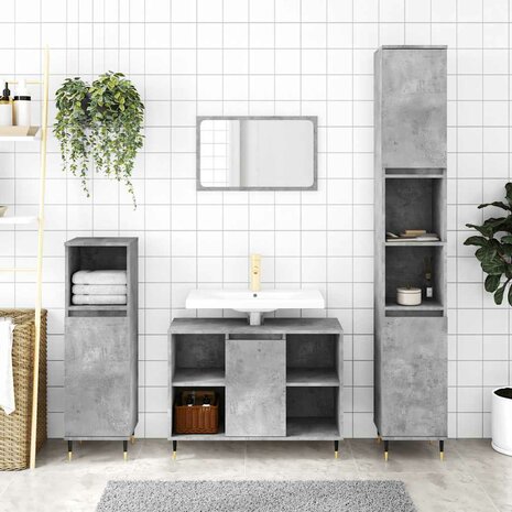Badkamerkast 80x33x60 cm bewerkt hout betongrijs 1