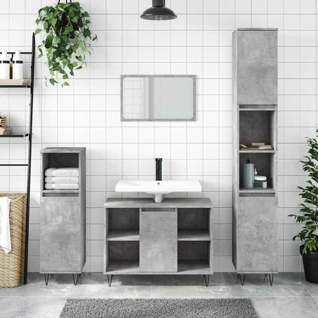 Badkamerkast 80x33x60 cm bewerkt hout betongrijs 1