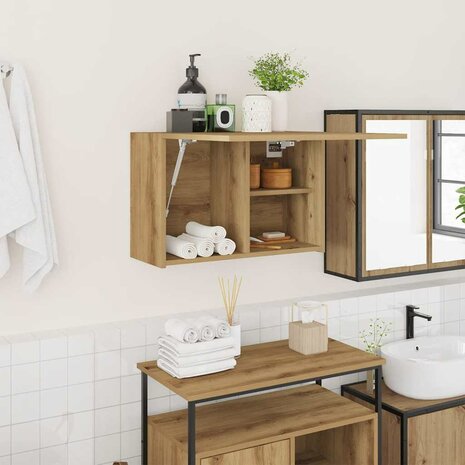 Badkamerwandkast 60x25x40 cm bewerkt hout artisanaal eikenkleur 1