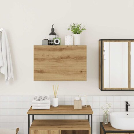 Badkamerwandkast 60x25x40 cm bewerkt hout artisanaal eikenkleur 3