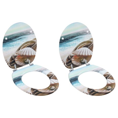 Toiletbrillen 2 st met deksels schelpontwerp MDF 1