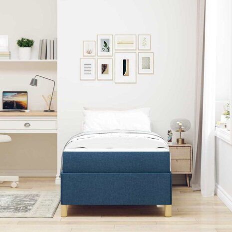 Boxspring bed met matras Blauw en Bruin en Wit 80 x 200 cm Stof 5