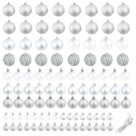 100-delige Kerstballenset 3/4/6 cm zilverkleurig 2