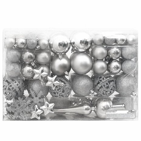 111-delige Kerstballenset polystyreen zilverkleurig 3