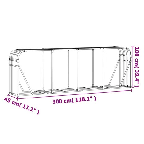 Haardhoutopslag 300x45x100 cm gegalvaniseerd staal bruin 9