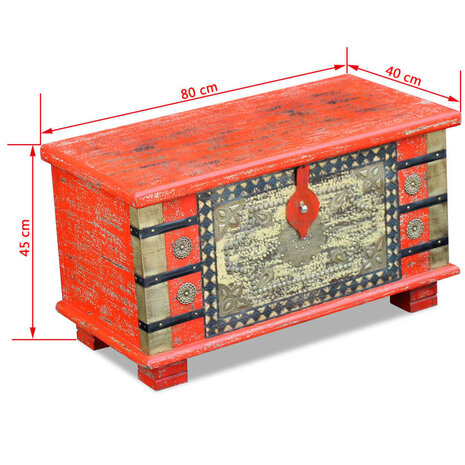 Opbergkist 80x40x45 cm mangohout rood 8
