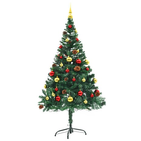Kunstkerstboom met verlichting en kerstballen 150 cm groen 4