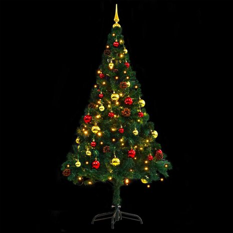 Kunstkerstboom met verlichting en kerstballen 150 cm groen 5