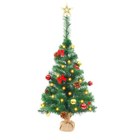 Kunstkerstboom met verlichting en kerstballen 64 cm groen 3
