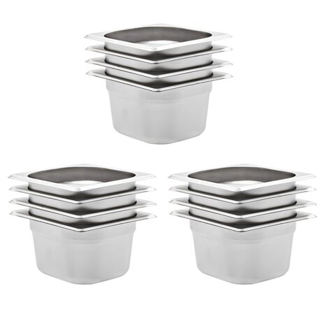 Gastronormbakken 12 st GN 1/6 100 mm roestvrij staal  1