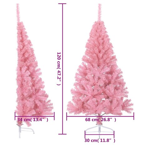 Kunstkerstboom met standaard half 120 cm PVC roze 9