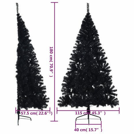 Kunstkerstboom met standaard half 180 cm PVC zwart 9