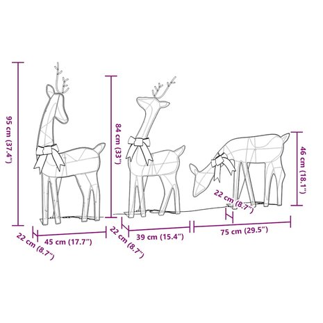 Kerstdecoratie rendier 3 st 90 LED&apos;s warmwit 9