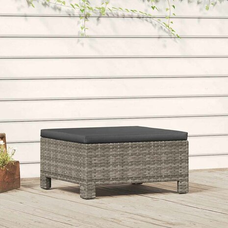 Tuinvoetenbank met kussen grijs poly rattan 1