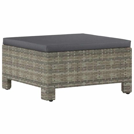 Tuinvoetenbank met kussen grijs poly rattan 2