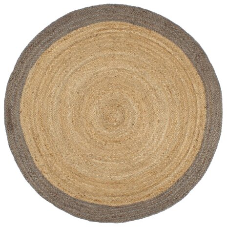 Vloerkleed handgemaakt met grijze rand 180 cm jute 1