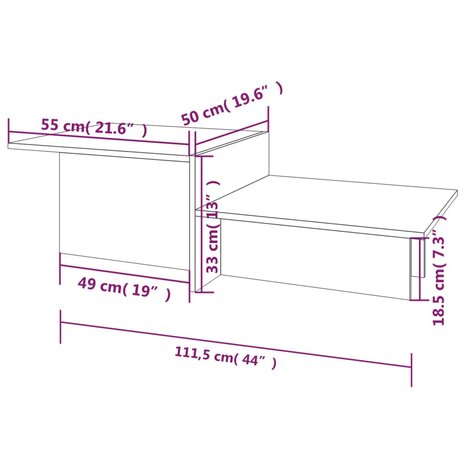 Salontafel 111,5x50x33 cm bewerkt hout grijs sonoma eikenkleur 7