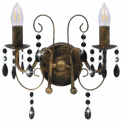 Wandlamp met kralen 2xE14 antiekzwart 4
