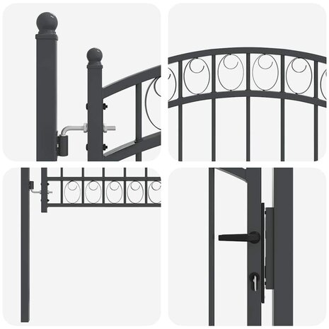 Hekpoort met slot Grijs 125 x 100 cm Poedergecoat staal 6