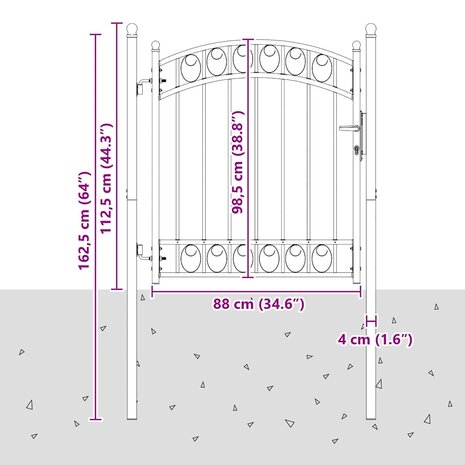 Hekpoort met slot Grijs 125 x 100 cm Poedergecoat staal 7