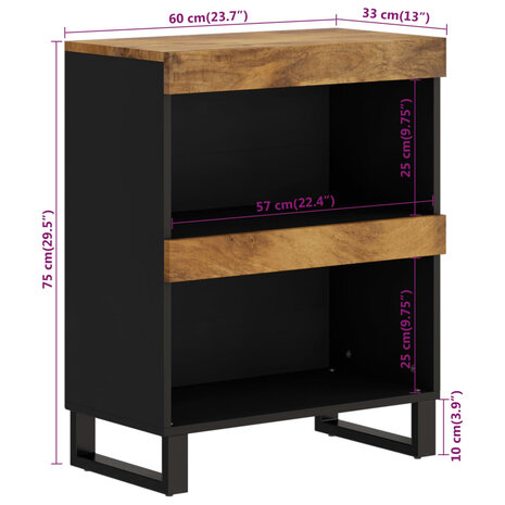 Bijzetkast 60x33x75 cm massief mangohout 8